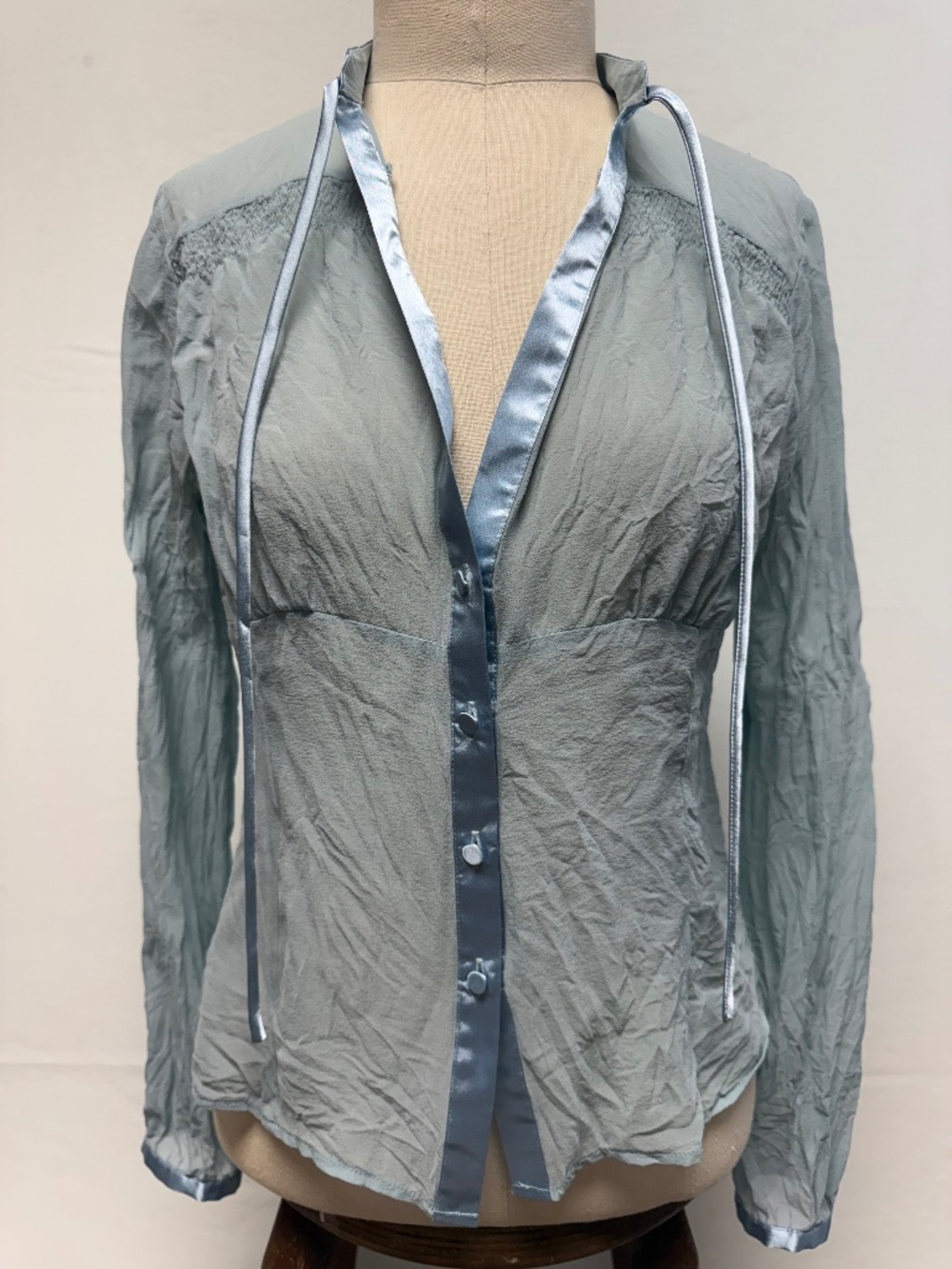 Vintage Y2k Blue 100% Silk Blouse City Unltd Size 6